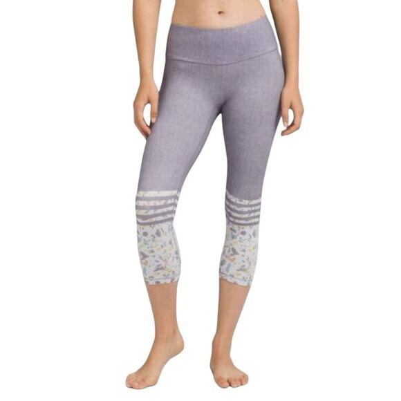 Prana Pillar Printed Cropped Leggings Size XS Gray High-Rise Stretch Yoga